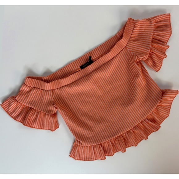 UO Ribbed Knit Off-The-Shoulder Ruffle‎ Top - Picture 2 of 8
